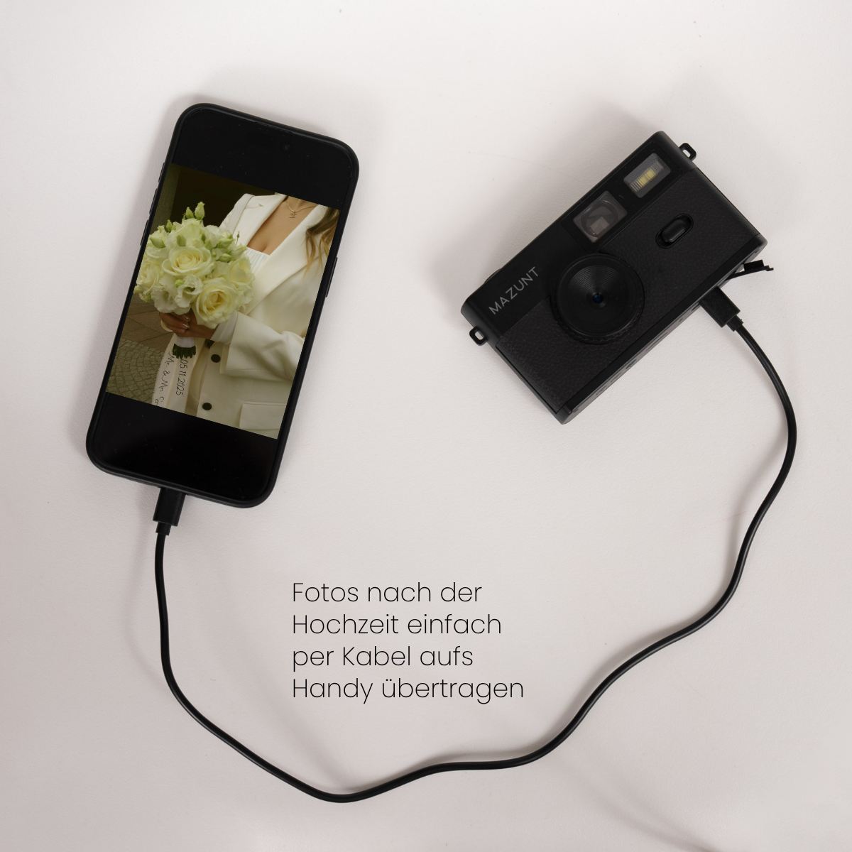 MAZUNT Hochzeitsbundle – Retro Digitalkamera Set mit Handschlaufe und Fotoaufgaben
