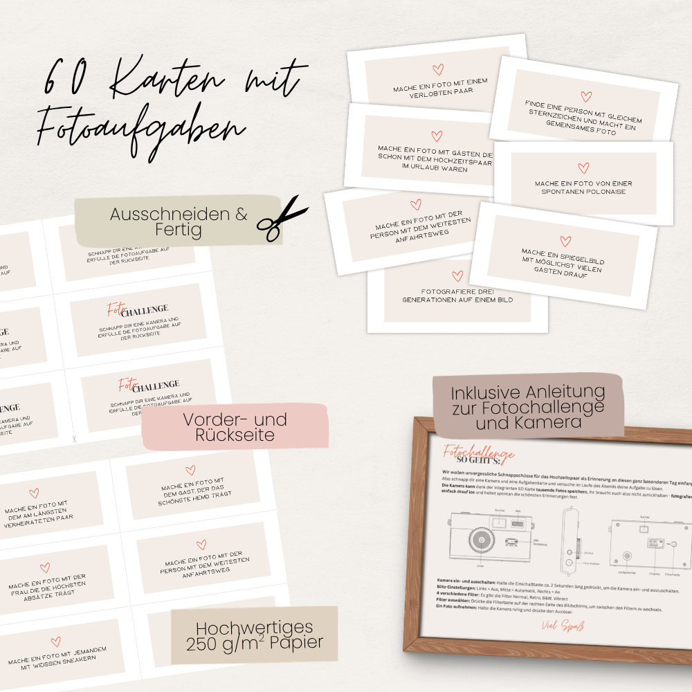 MAZUNT Hochzeitsbundle – Fotoaufgaben Karten für kreative Hochzeitsfotos mit Gästen