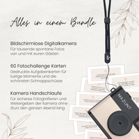 MAZUNT Hochzeitsbundle Lieferumfang – Kamera Handschlaufe und Fotoaufgaben im Set