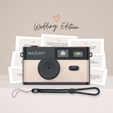 MAZUNT Hochzeitsbundle – Retro Digitalkamera Soft Beige mit Hochzeits-Fotoaufgaben
